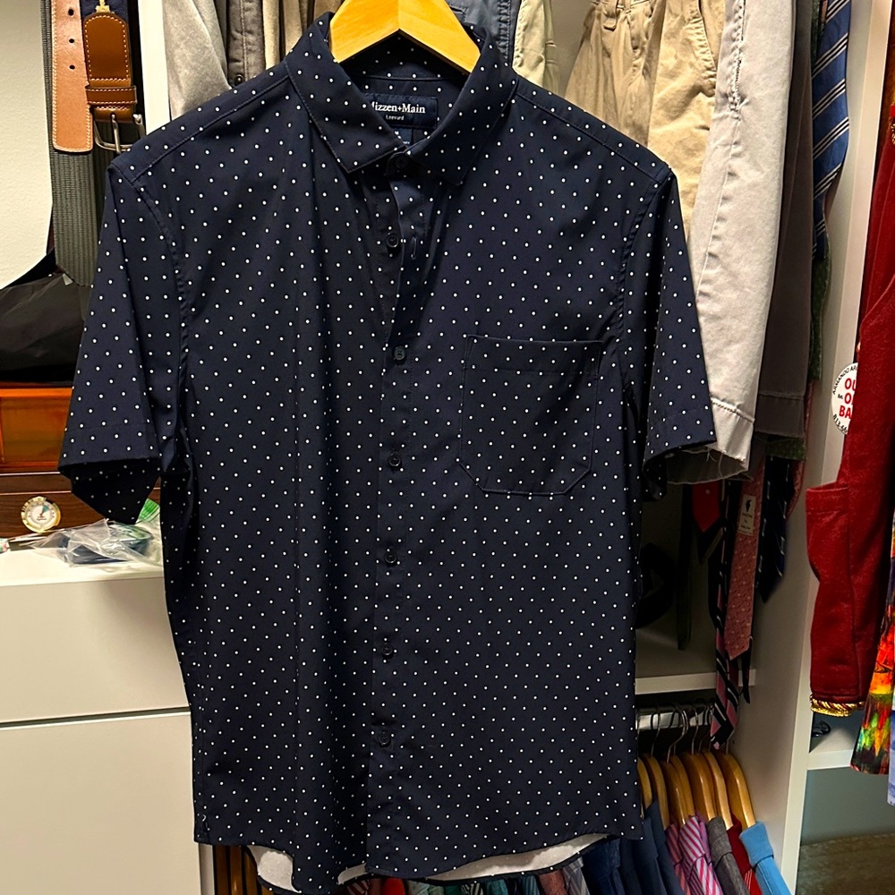 Mizzen and Main Leeward Trim Men's Dark Blue Polka Dot Shirt